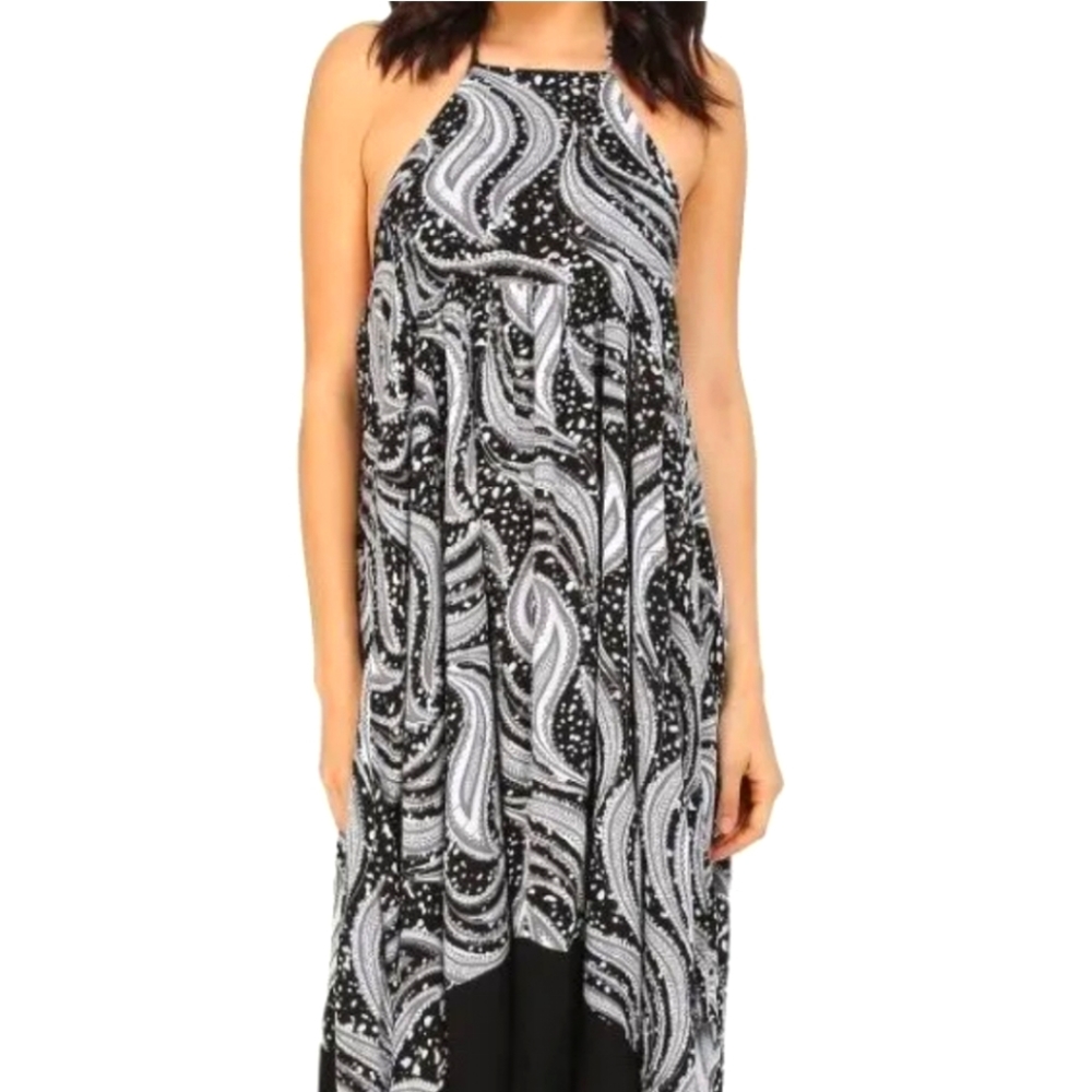 NWT☆ VOLCOM BANK ROLL HALTER TOP HANDKERCHIEF HEM MAXI DRESS L LARGE